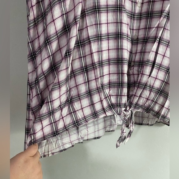 Torrid - Purple Plaid Tie Front Blouse - Picture 6 of 9